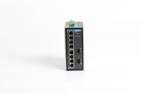 CCC प्रमाणित IP40 मेटल शेल DC12V दीन रेल ईथरनेट स्विच 10 पोर्ट