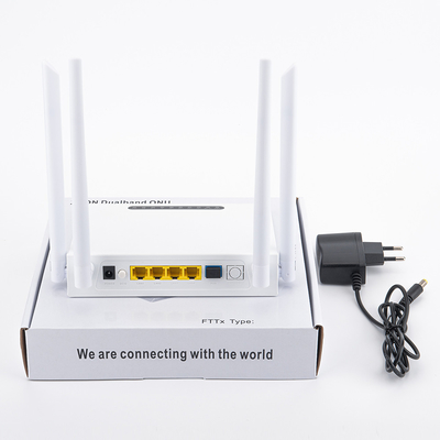 FTTH FTTO समाधान के लिए HiOSO डुअल बैंड ONU 4GE वाईफ़ाई प्लास्टिक आवरण XPON ONU